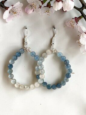 Natural Faceted Aquamarine Ombre Earrings | Argentenium Silver 935 Stamped